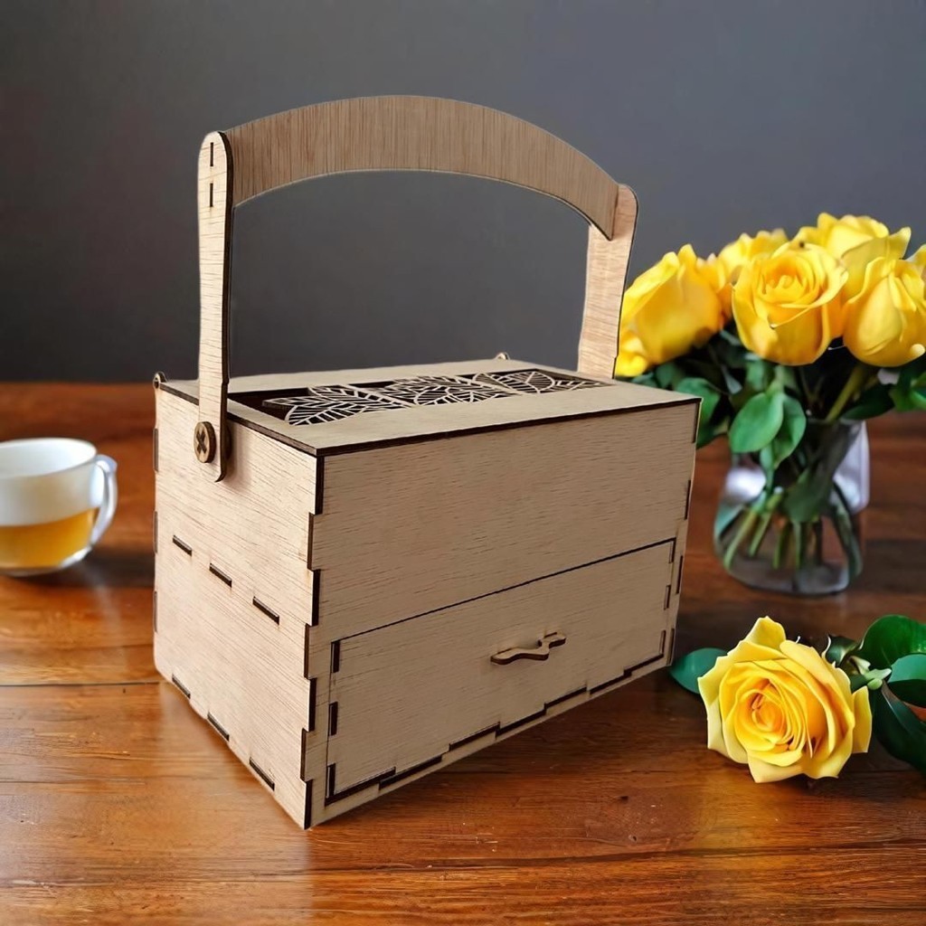 Wooden Gift Box with Dual Compartments with drawer, Leaf Design, and ...