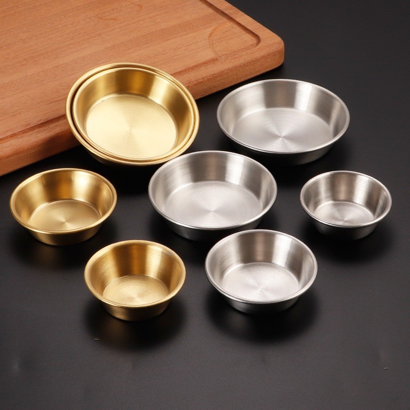 20Pcs Mini Stainless Steel Seasoning Dishes, 2.3oz Dipping Sauce Bowls, Sushi Dipping Dishes, For Individual Serving Condiments, Meal Prep, Snack, Soy Dip (Gold