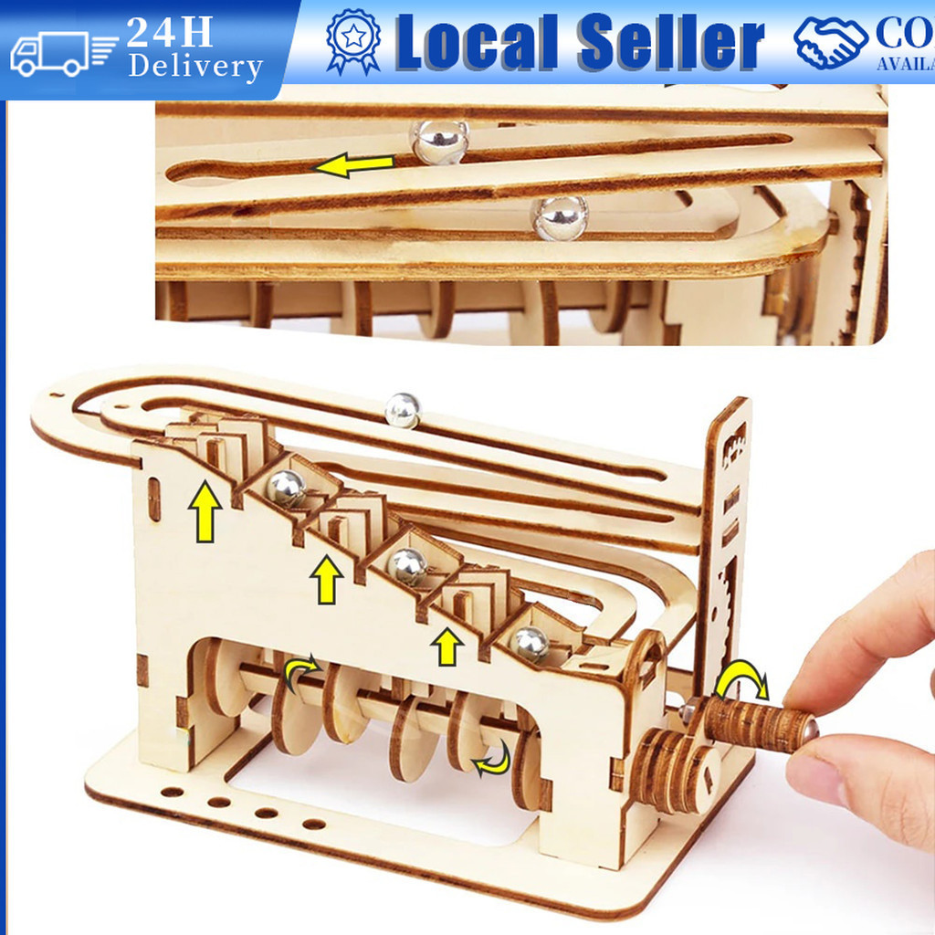 3D DIY Climb Marble Run Mechanical Puzzle Model Building Kit Track Ball ...