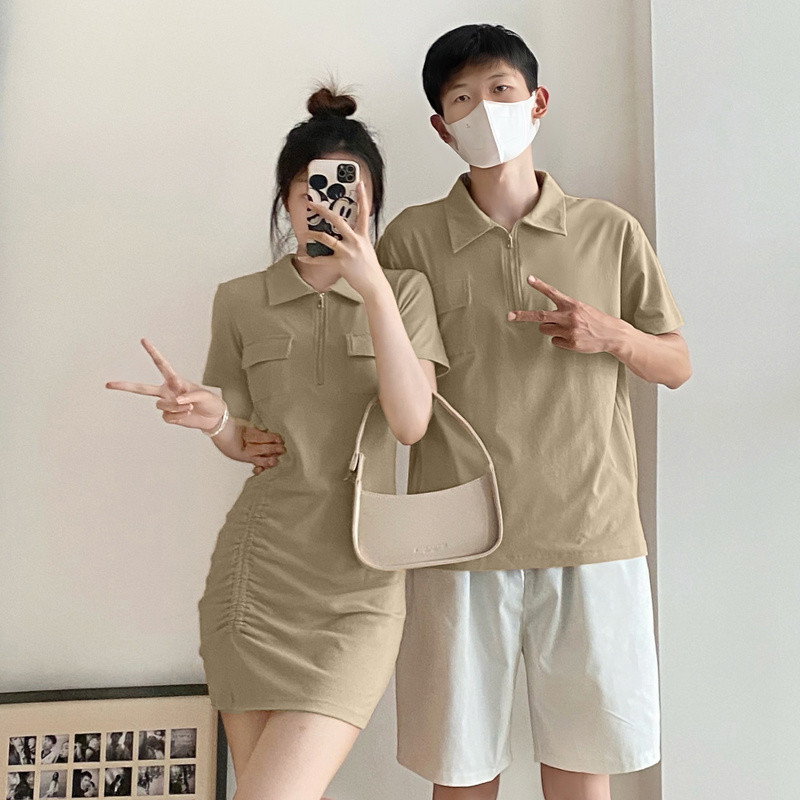 Couple Wear 2023 Summer New Style Hong Kong Style Mori Style All match polo Collar Dress Slim fit Slimmer Look One Skirt One Piece Trendy Shopee Malaysia