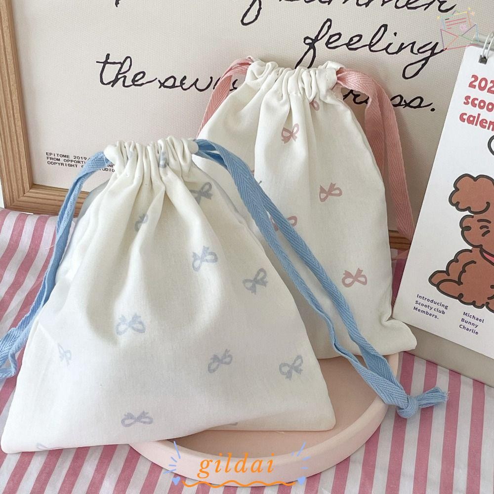 GILDAI Bow Print Drawstring Backpack, Canvas Large Capacity Storage ...