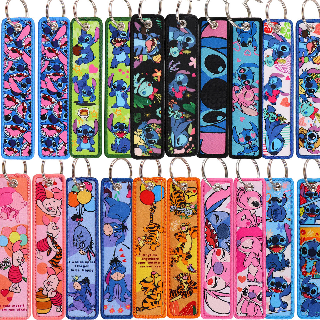 Cartoon Lilo & Stitch Woven Label Keychain Fabric Keychain Fashion Gift ...