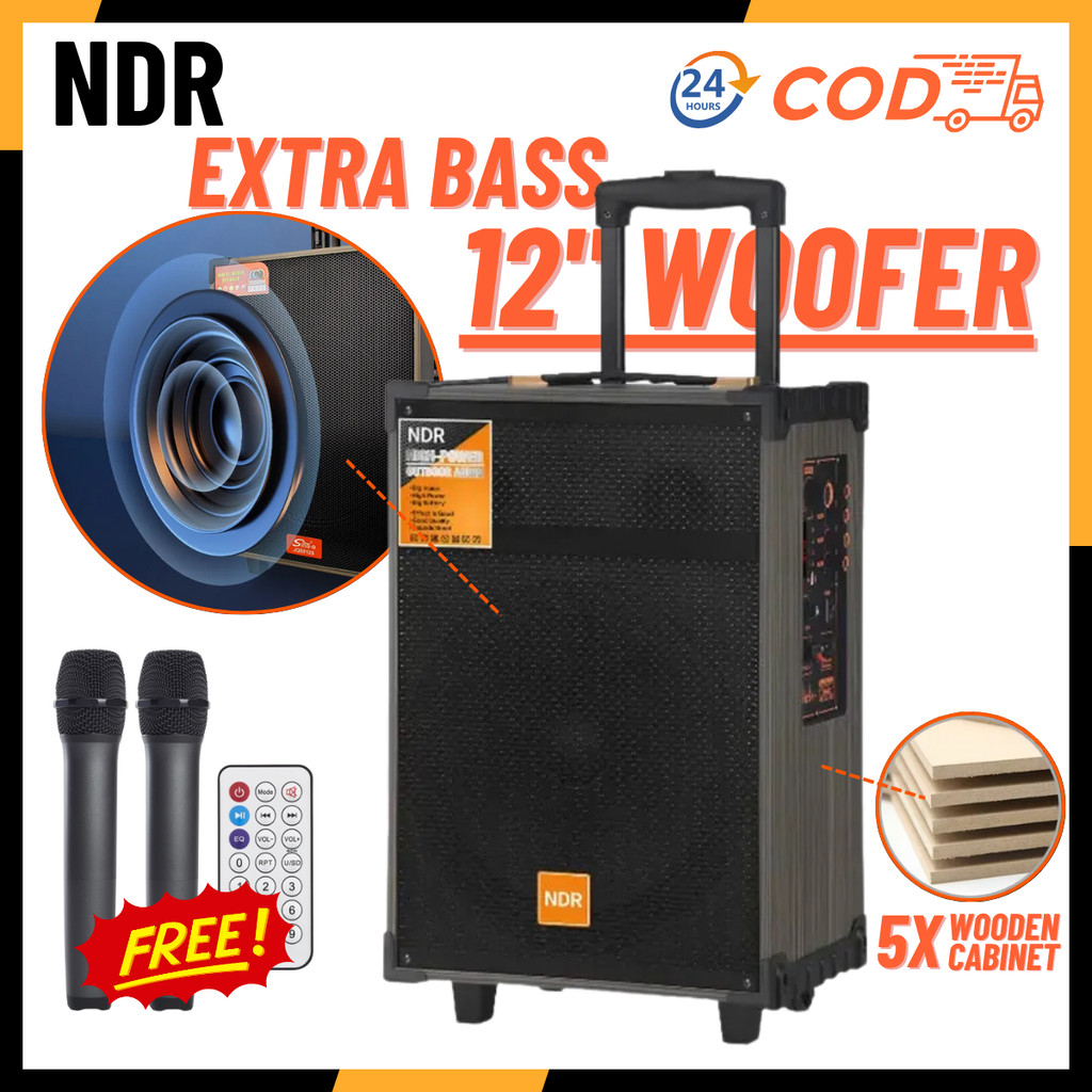 NDR Portable Trolley Speaker 8/12 Inch Woofer Rechargeable Karaoke ...