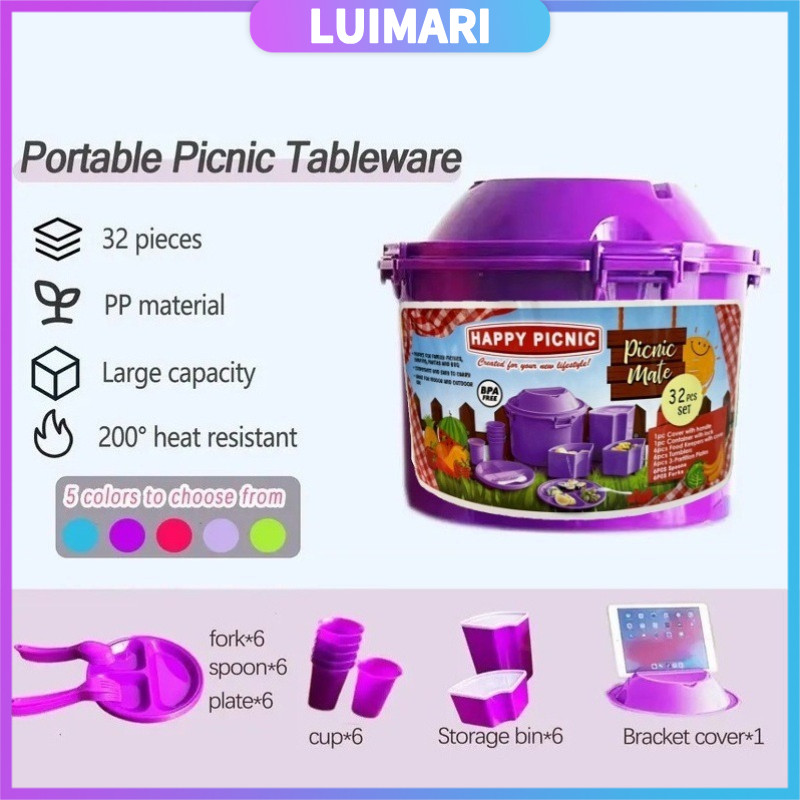 32pcs Picnic Set Plastic Outdoor Portable Tableware Set Large Capacity ...