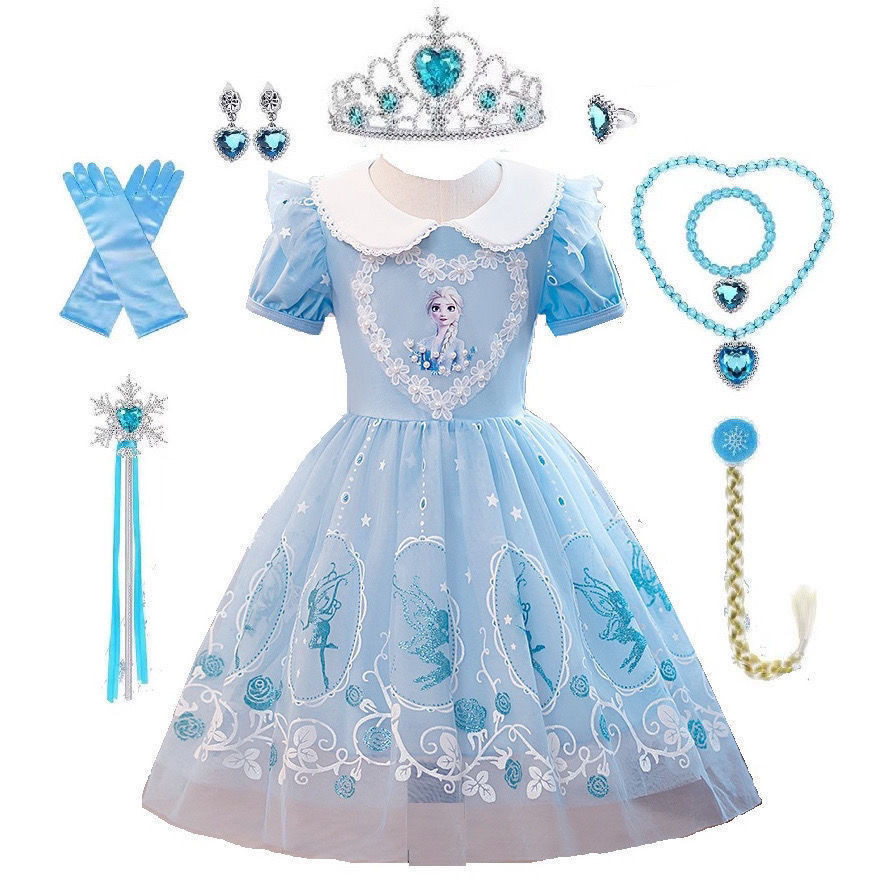 Elsa Princess Dress Girls Summer Frozen Puffy Gauze Dress Spring Autumn ...