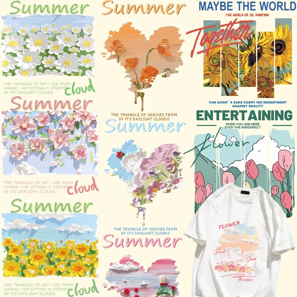 New Flower T-shirt printing stickers with distinctive oil painting ...