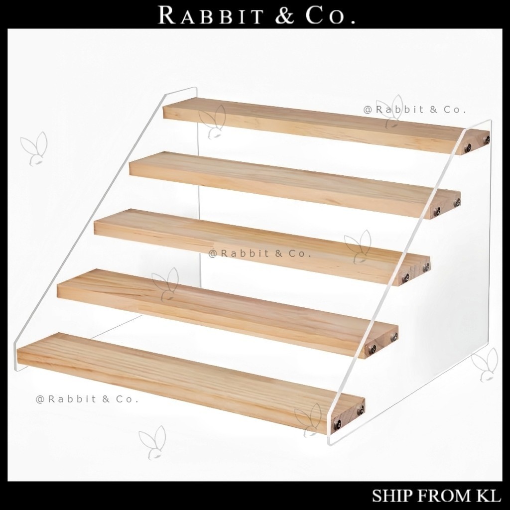 R&C Wood Display Stand 2-5 Step Riser Shelves Wood Acrylic Storage ...