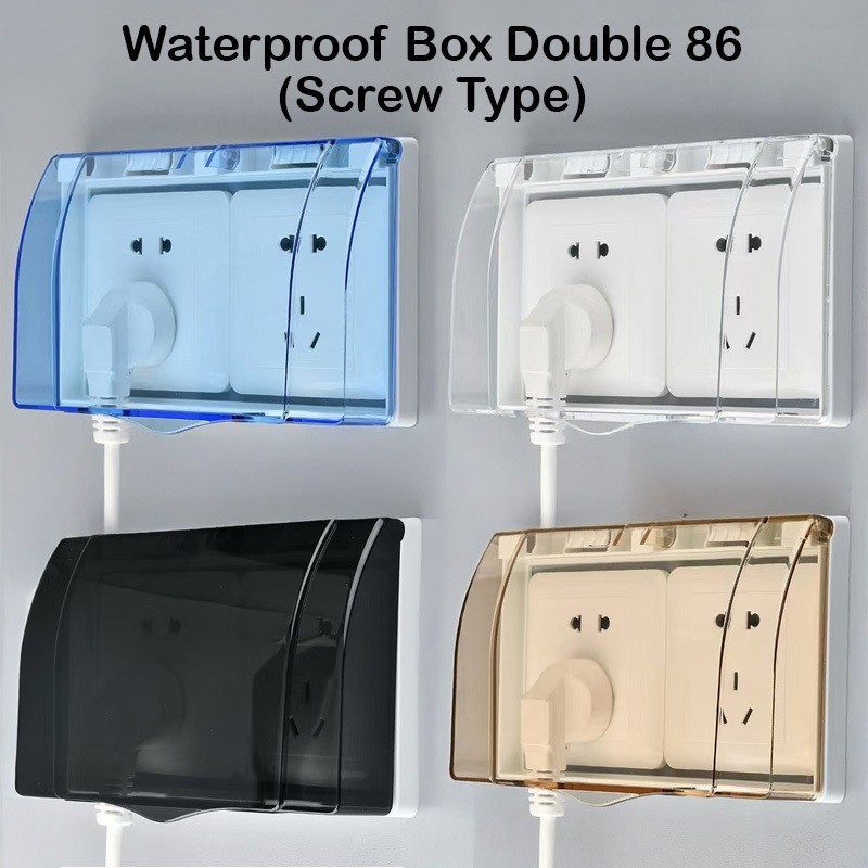 (Screw Type) Waterproof Double 86 Socket Protection Box Plug Cover ...