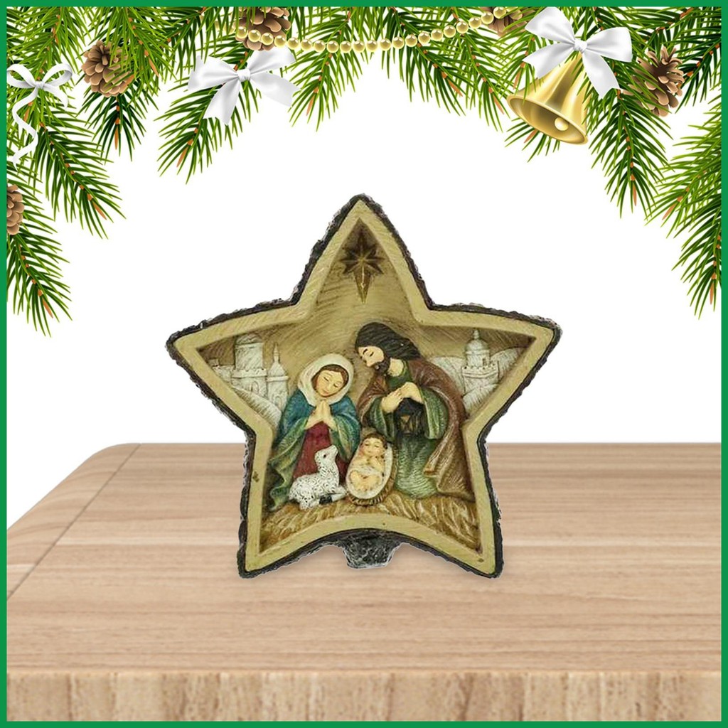 Nativity Scene Indoor Manger Scene Star Shaped Ornaments Resin Little ...