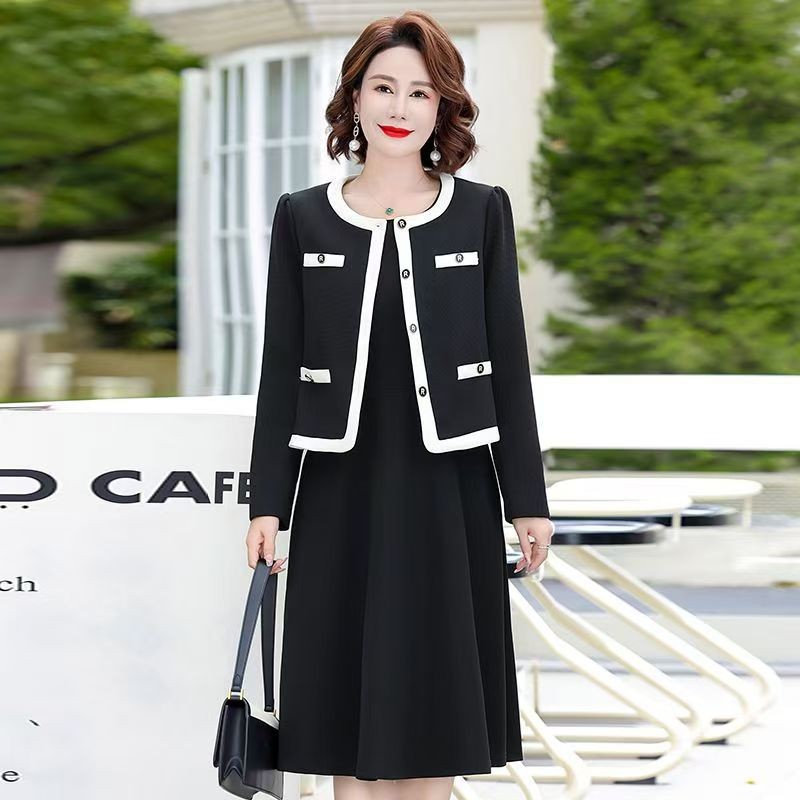 Spring Autumn Elegant Women Cardigan Suit Dress Set Wear Long Sleeve Knitted Sweaters Plain Midi Dresses Ladies Middle Age Women Clothes 2pcs Set Shopee Malaysia