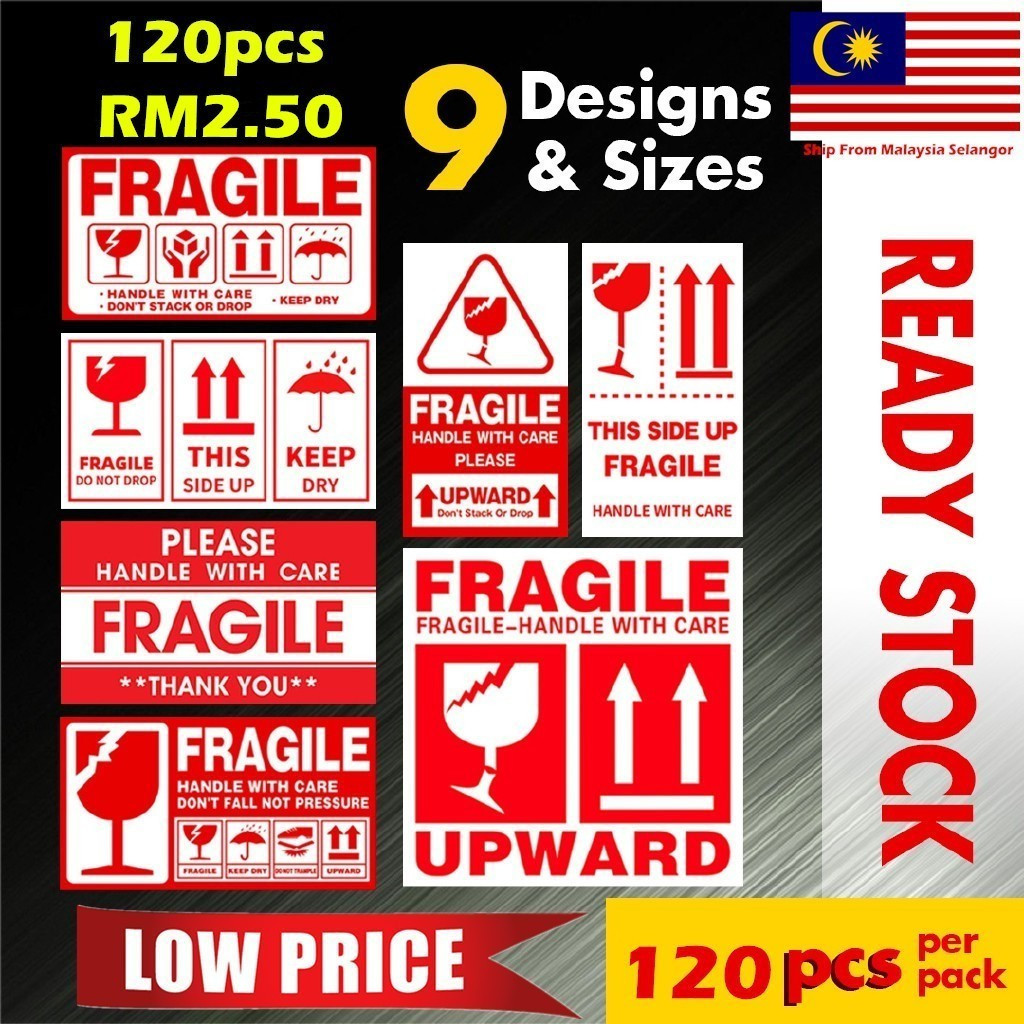 AGM 120pcs Fragile Mudah Pecah Labels Sticker Urgent Warning Handle ...