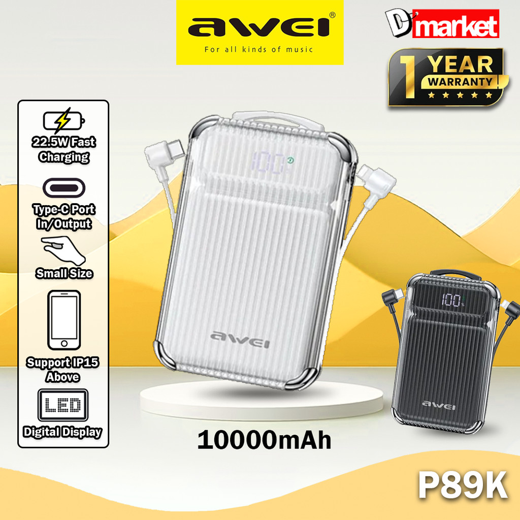 Awei P89K 10000mAh Powerbank 22.5W Fast Charging Power Bank Mini Pawer ...
