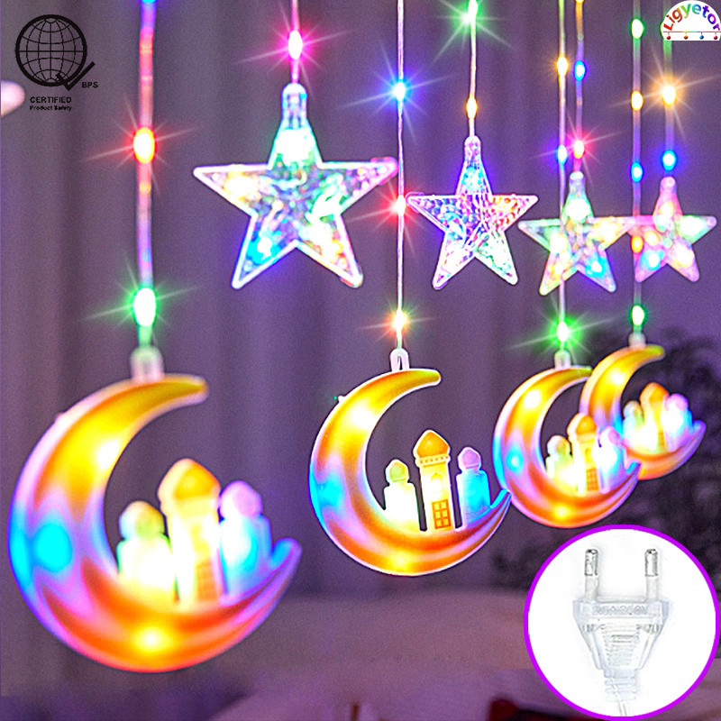 Ligyetor Malay Islamic LED Moon Curtain String Lights Castle Colored ...