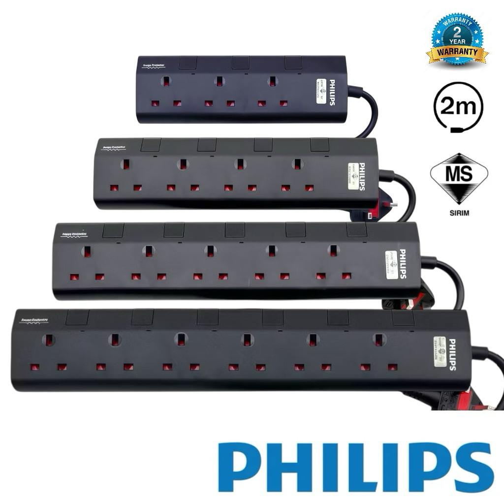 (NEW MODEL) PHILIPS Extension Socket 3/4/5/6 Gang , UK Pin with SIRIM ...