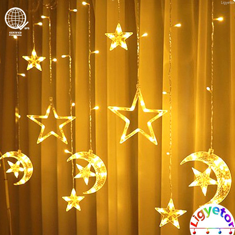 Ligyetor LED Star Moon Curtain String Lights for Muslim EID Ramadan ...