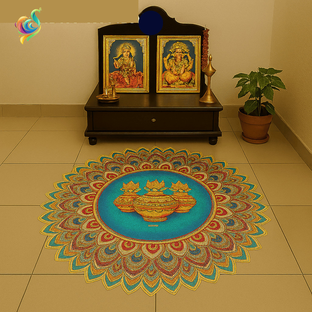 Kolam Sticker 3D Gold Foil – 50x50cm Rangoli for Thaipusam, Deepavali ...
