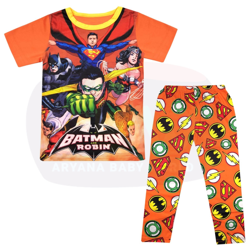 (2Y, 3Y) Ailubee Orange Batmen & Robin Pyjamas Sleepwear Kids Night Set ...