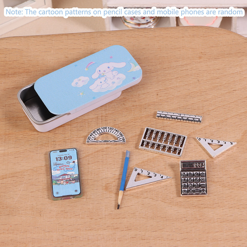 Mypink 1:12 Dollhouse Miniature Sanrio Pencil Case Ruler Mobile Phone ...