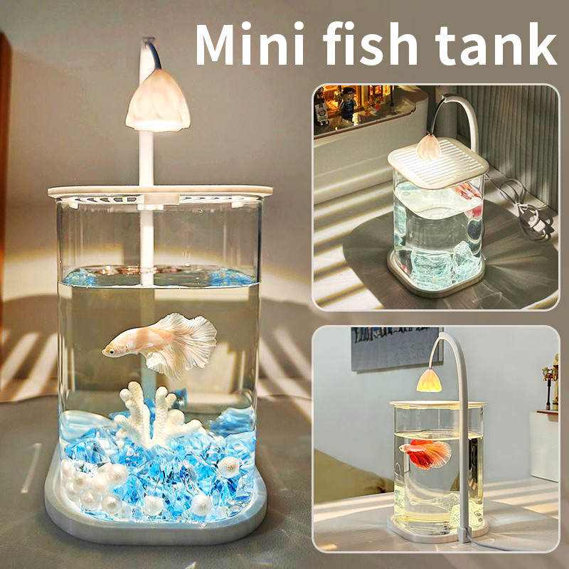 Picture of Betta Fish Mini Aquarium Fish Tank,Creative Scene Glass Tank with ...