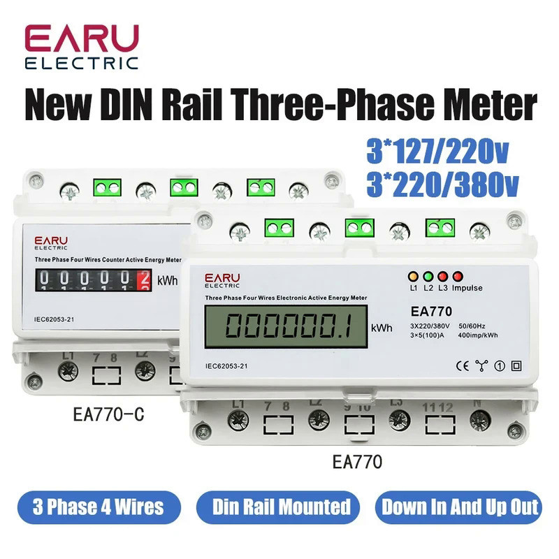Three Phase Four Wires Eelectronic Active Energy Meter kWh Power ...