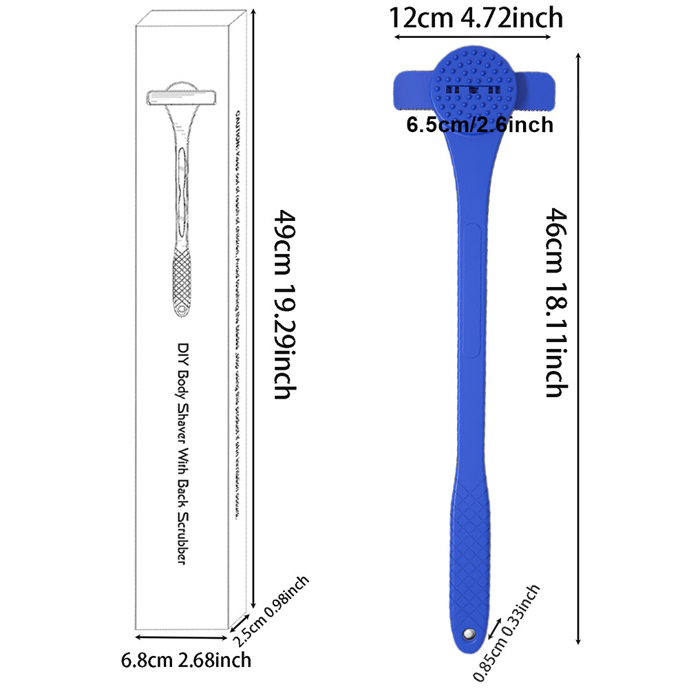 2 In 1 Men Back Shaver Body Leg Razor Back Hair Removal Tool (Blue with ...