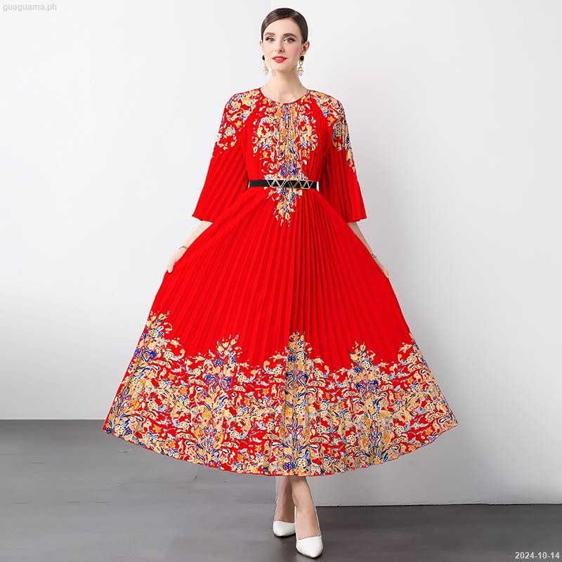 Wrinkled rice skirt with waist belt and accordion pleated dress -2022 ...