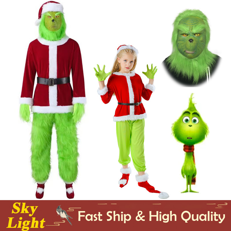 Christmas Thief The Grinch Cosplay Costume For Kids Adults Man Woman ...
