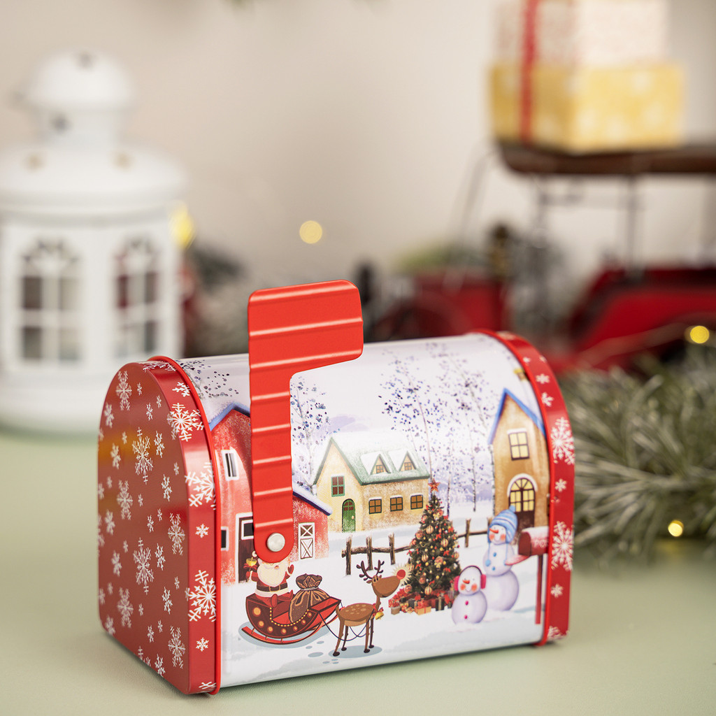 JUOPZKENN 4pcs Christmas Tinplate Mailbox,Decorative Tin Mailbox Metal Cookie Tins Mini Mailbox Shaped Christmas Storage Container For Party