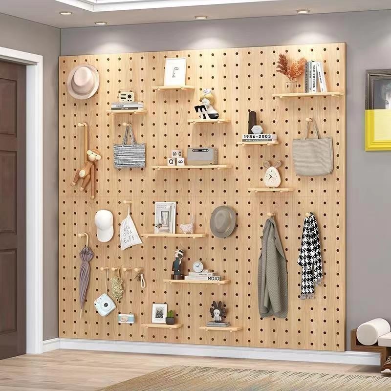 Solid Wood Perforated Board Custom Wall Rack Living Room Wall Mounted ...