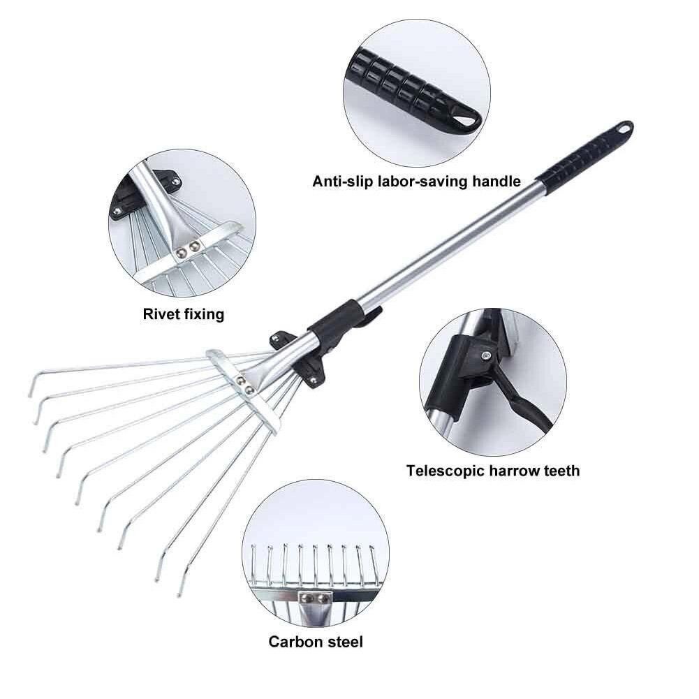 Grass Rake 9 Teeth Stainless Steel Rake Adjustable Steel Rake With ...