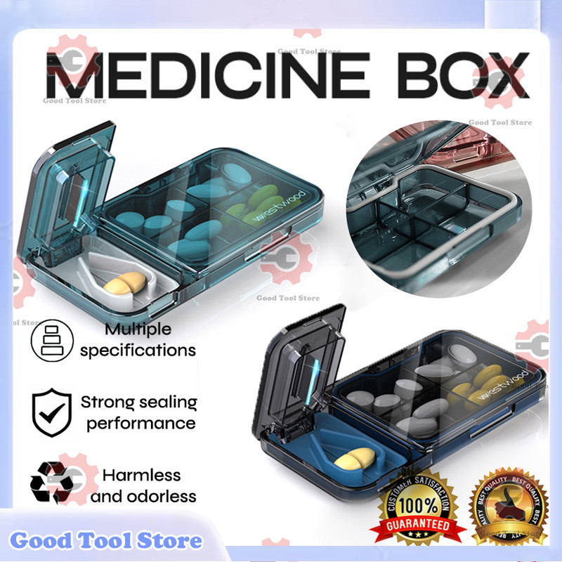 COD 切药器药盒Portable Medicine Pill Compartment Box Case Medicine Storage ...
