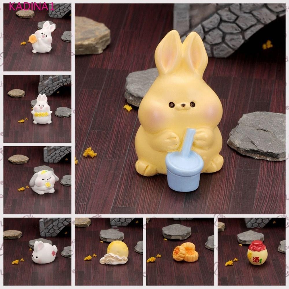 KADINA Mooncake Rabbit Ornament, Chinese Style Resin Miniature Rabbit ...