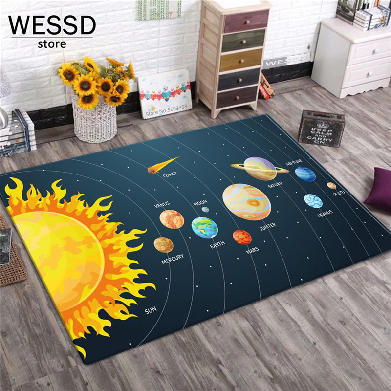 3D Planet Kid Rug Bedroom Cartoon Solar System Soft Carpet For Baby ...