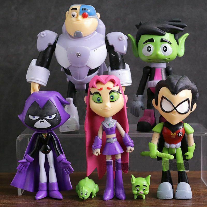 AN.MART 7pcs/Set Teen Titans Go Robin Cyborg Beast Boy Raven Action ...