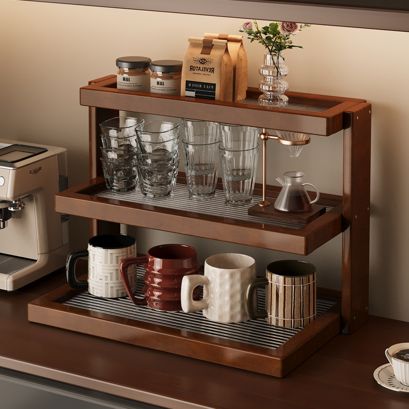 2-3 Tier Wooden Cup Storage Rack Shelf -Multipurpose Mug Holder ...