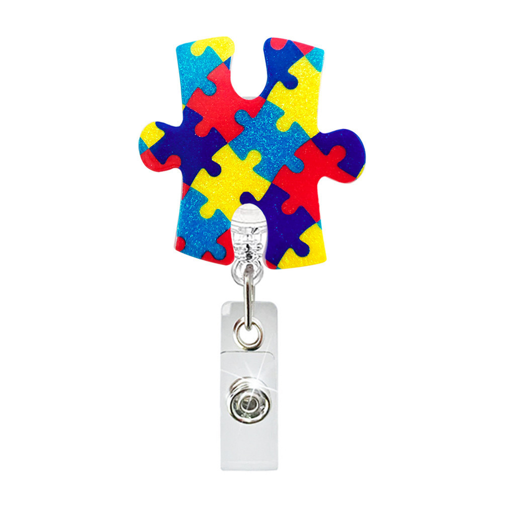 Acrylic Colorful Puzzle Autism Retractable Badge Reel Rotating ID Card