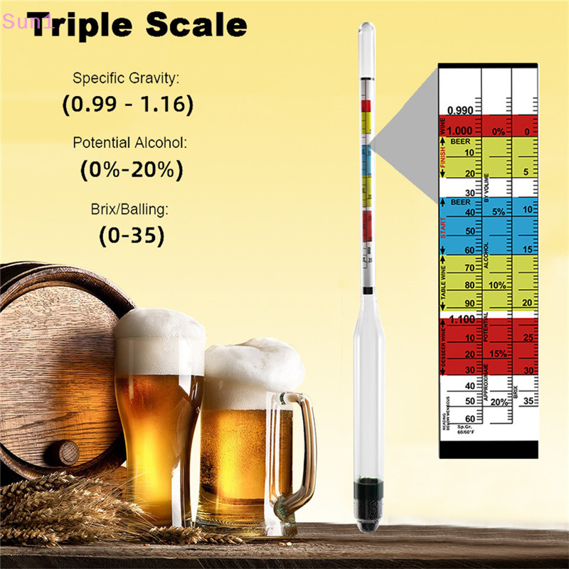 Sun1> 1/2Pcs Triple Scale Hydrometer For Home Brew Wine Beer Cider Tesg ...