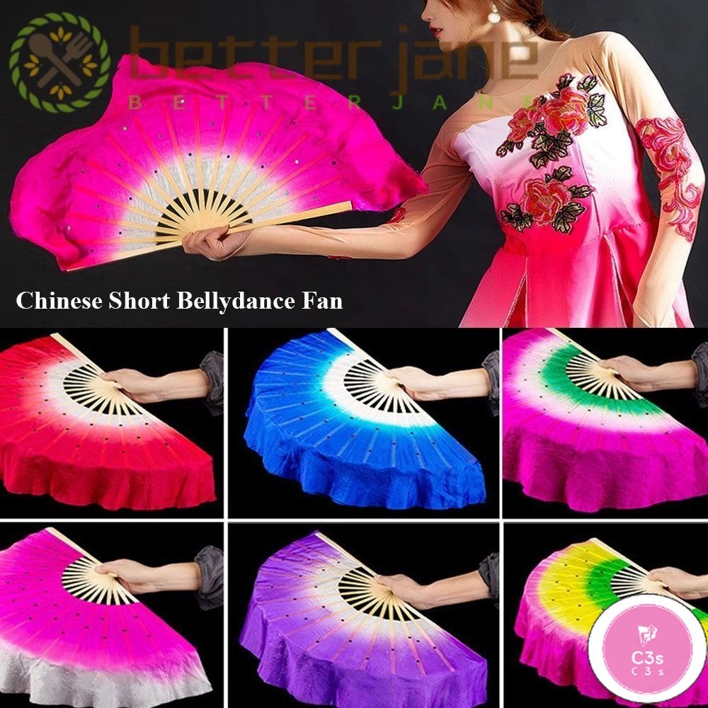 BETTER-C3S Belly Dancing Fan 40cm Gradient Color Dancer Practice Rayon ...