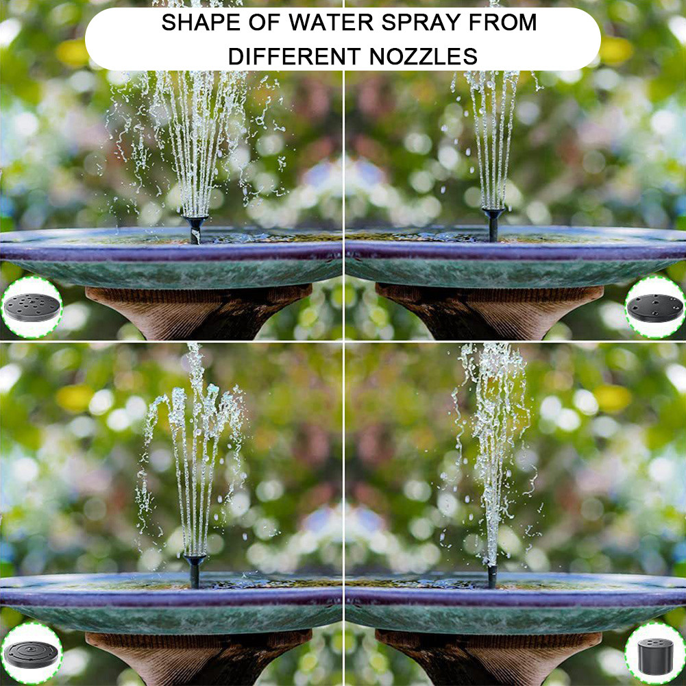 5V 1.5W/2.5W DIY Solar Fountains with Nozzles Solar Pond Pumps for Bird