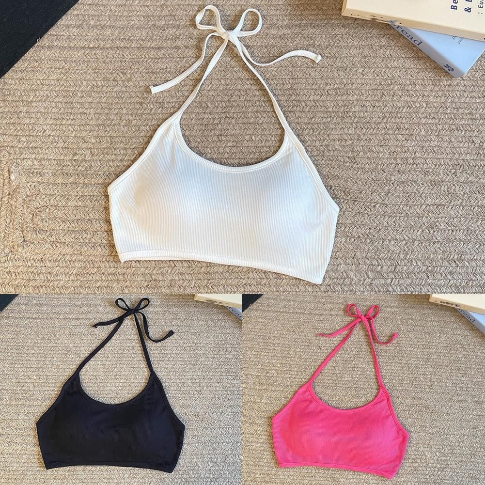 Neck Crop Bra Single Strap Stretched Grooved Fabric Seamless ...