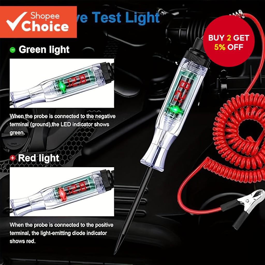 Digital Automotive Test Light - 3-48V DC Circuit Tester With LCD Screen, Spring Cable For Cars, Trucks, Lawn Mowers