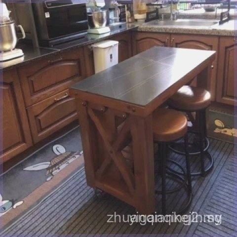 American Style Solid Wood Kitchen Island Table Movable Prep Table ...
