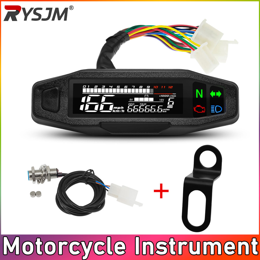 Digital Meter Mileage Voltage Mini Universal RPM Motorcycle Speedometer ...