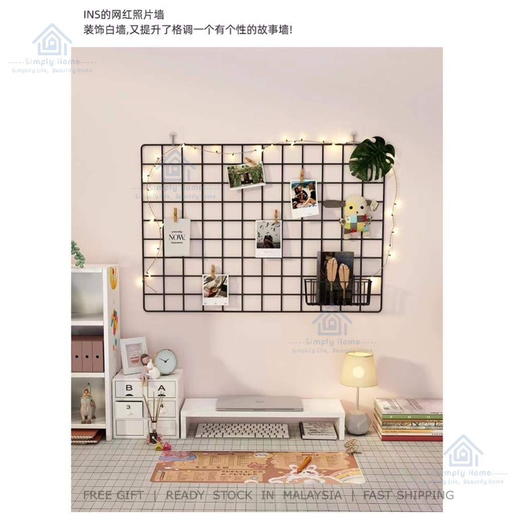 🇲🇾DIY Iron Grid With 2pin Wall Photo Wire Netting Mesh Multifunctional ...