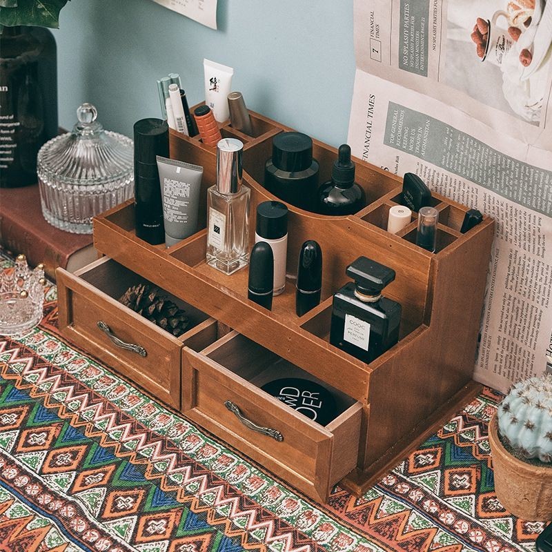 Retro Wooden Desktop Storage Cabinet Storage Box Compartment Drawer ...