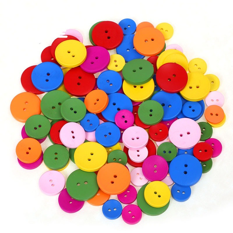 Set of 40 colorful wooden buttons with 2 holes for creative handmade ...
