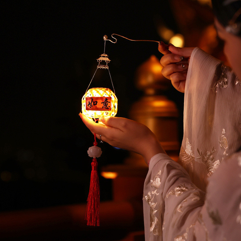 Mini Bamboo Lanterns Chinese Characters Handheld Lantern Kit Mid-Autumn ...