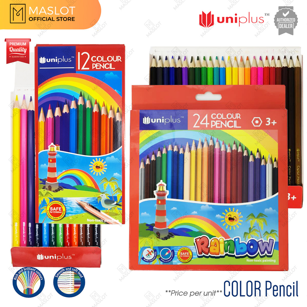 UNIPLUS 12col 24col Long Color Pencil 12col Long Gift Stationery ...