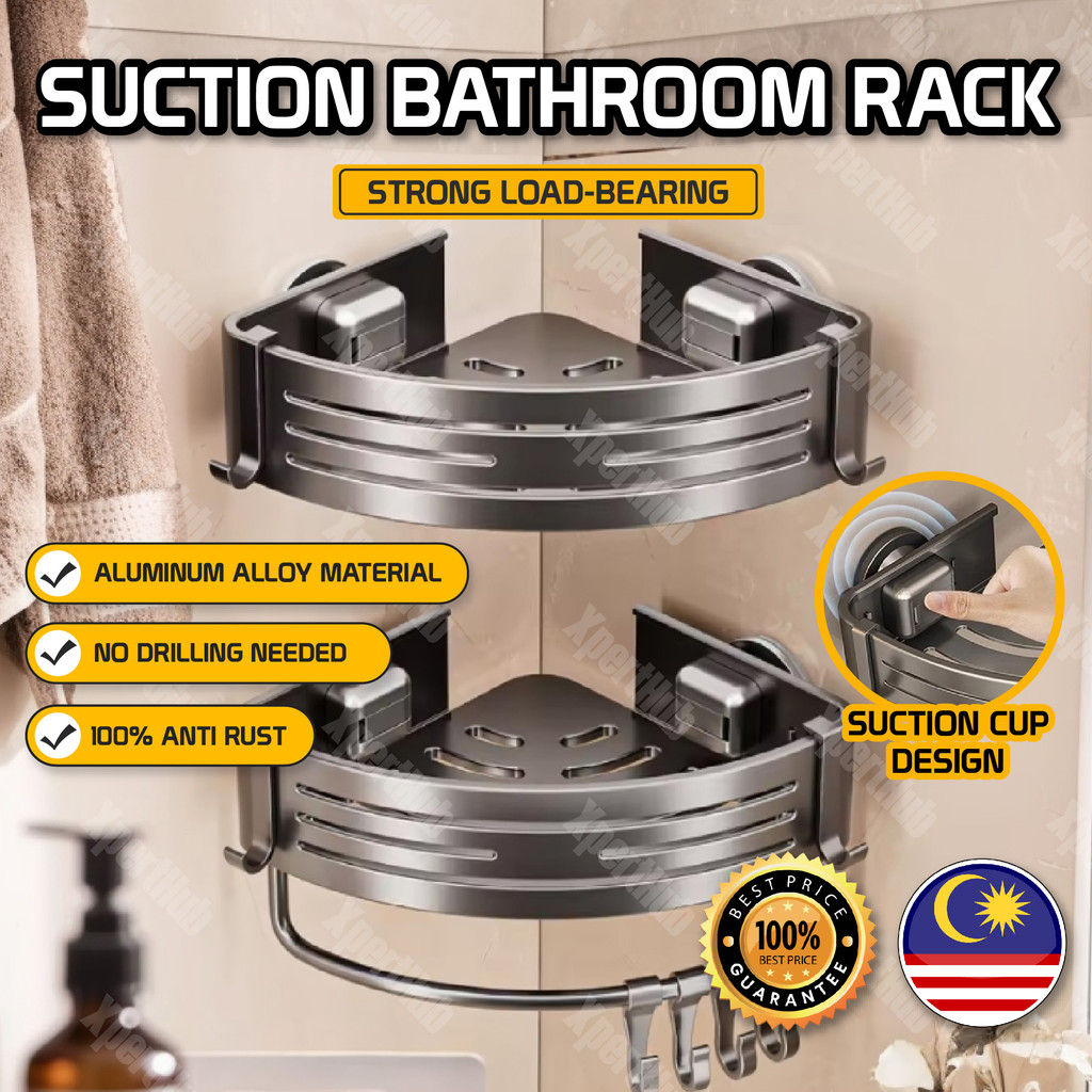 XpertHub Bathroom Corner Shelf Rack - Wall Mount Suction Organizer ...
