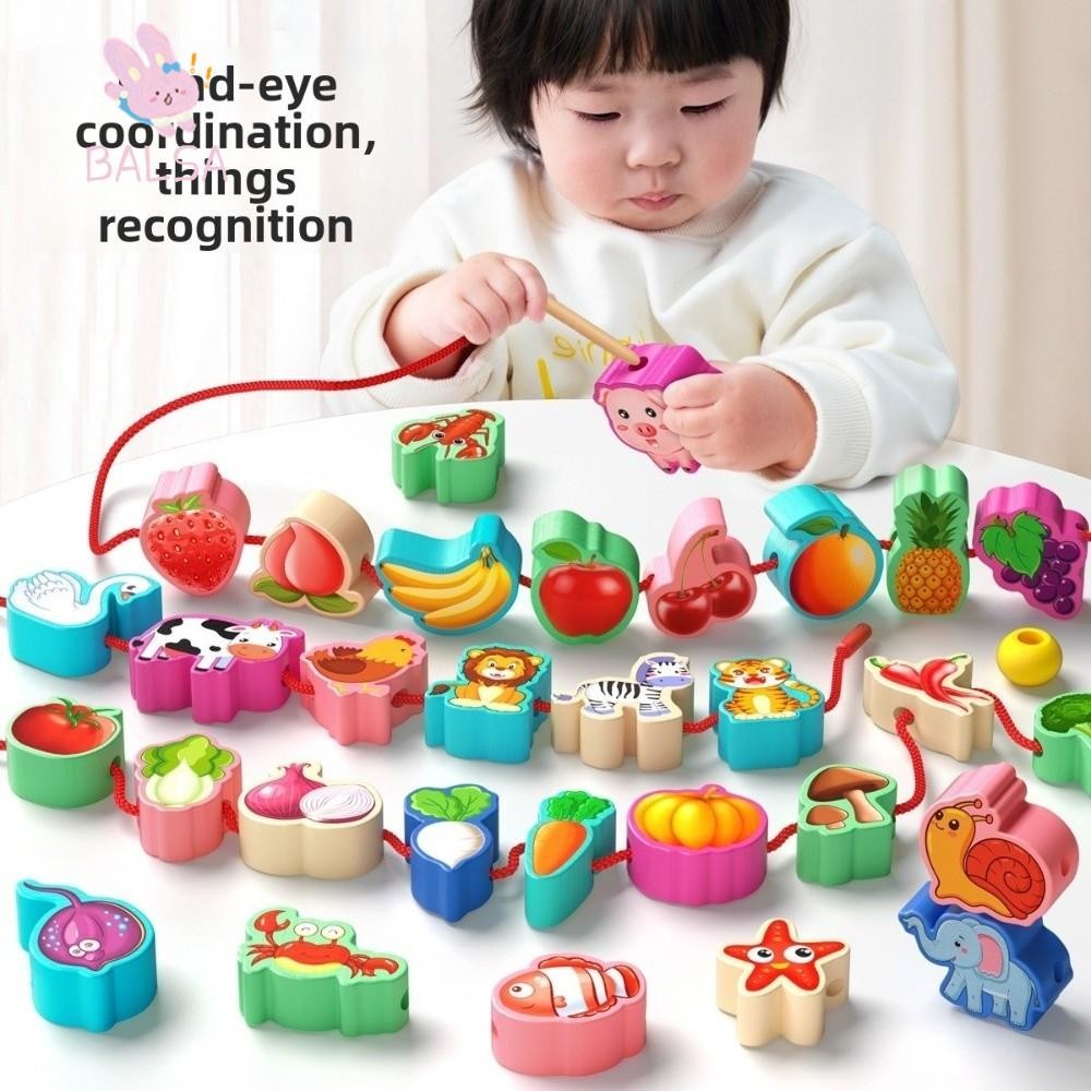 BALSA Montessori String Beads Toy , Stacking Blocks Lacing Beads Design ...